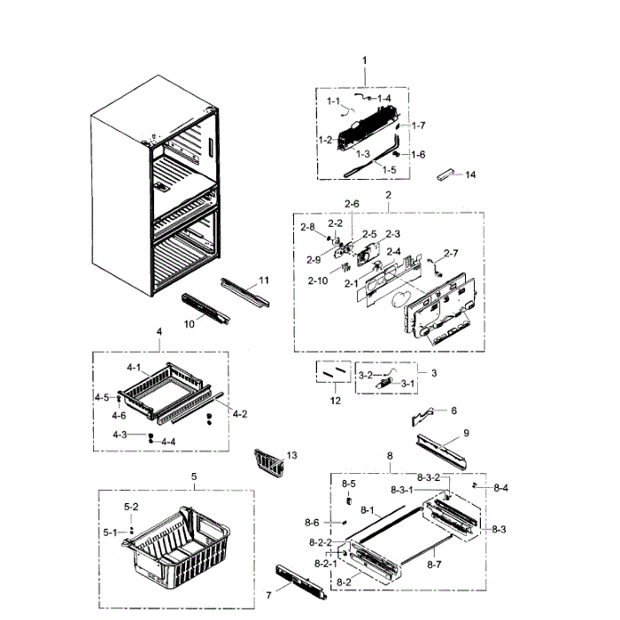 Freezer Diagram and Parts List for RF31FMEDBBC AA-04 Samsung Refrigerator
