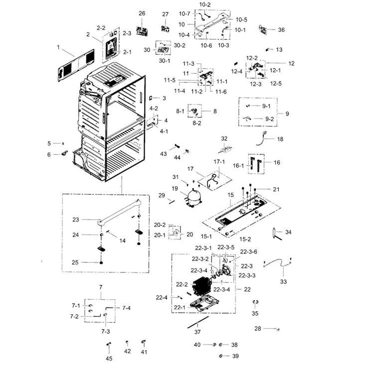 Cabinet Diagram and Parts List for RF4289HARS XAA-0002 Samsung Refrigerator
