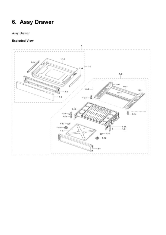 Drawer Assembly Diagram and Parts List for NE63B8611SG AA-00 Samsung Range