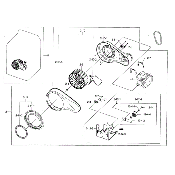Motor Duct Diagram and Parts List for DV56H9100GG A2-00 Samsung Dryer