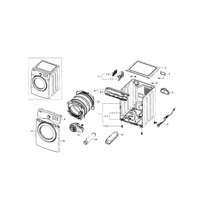 Main Assembly Diagram and Parts List for DV36J4000EW A3-00 Samsung Dryer