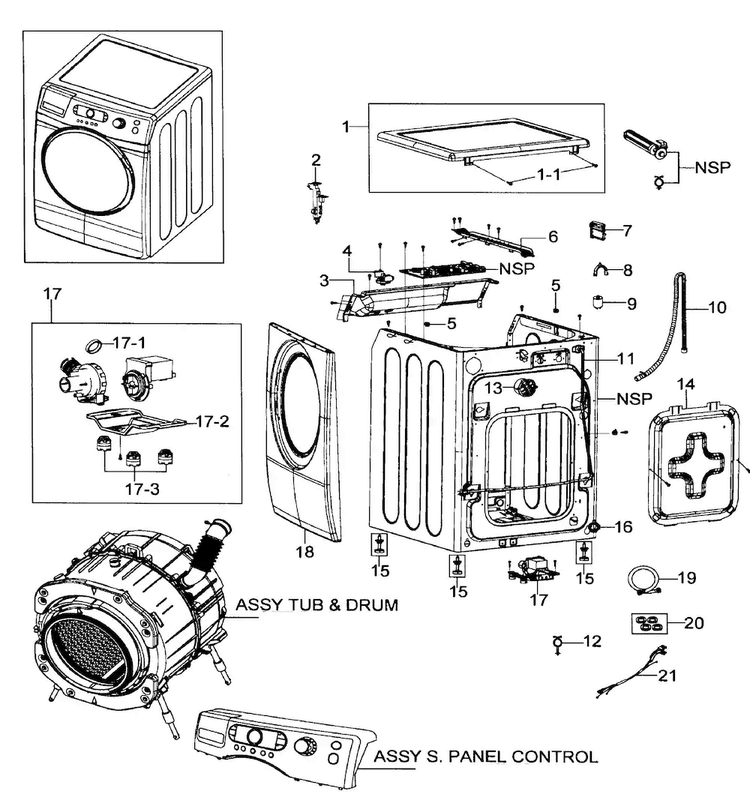 Main Assy Diagram and Parts List for WF337AAR XAA-0000 Samsung Washer