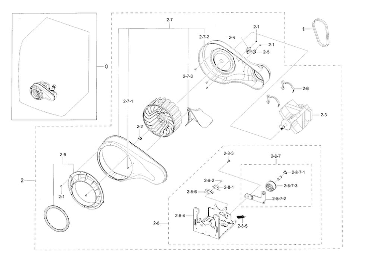 Motor Duct Diagram and Parts List for DV45H6300EG A3-0000 Samsung Dryer