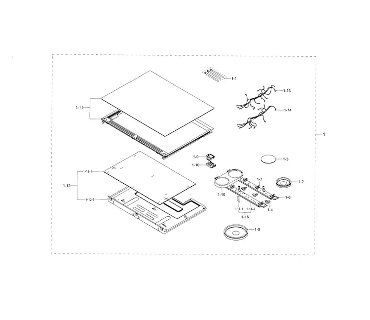 Cooktop Assy Diagram and Parts List for NE58H9950WS AA-0000 Samsung Range