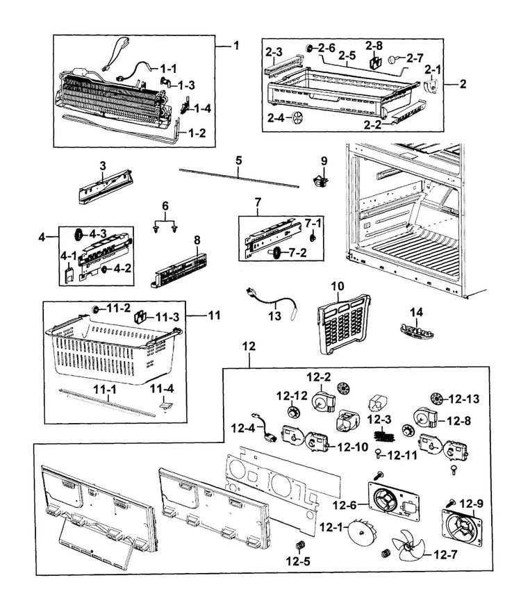 Freezer Diagram and Parts List for RF4287HAPN XAA-0001 Samsung Refrigerator
