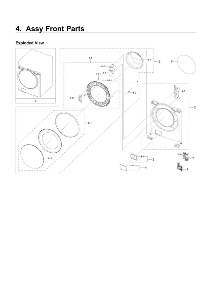 Front Parts Assembly Diagram and Parts List for WF45T6200AW US-03 Samsung Washer