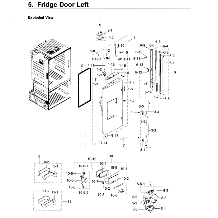 Fridge Door L Diagram and Parts List for RF23HCEDBSR AA-10 Samsung Refrigerator