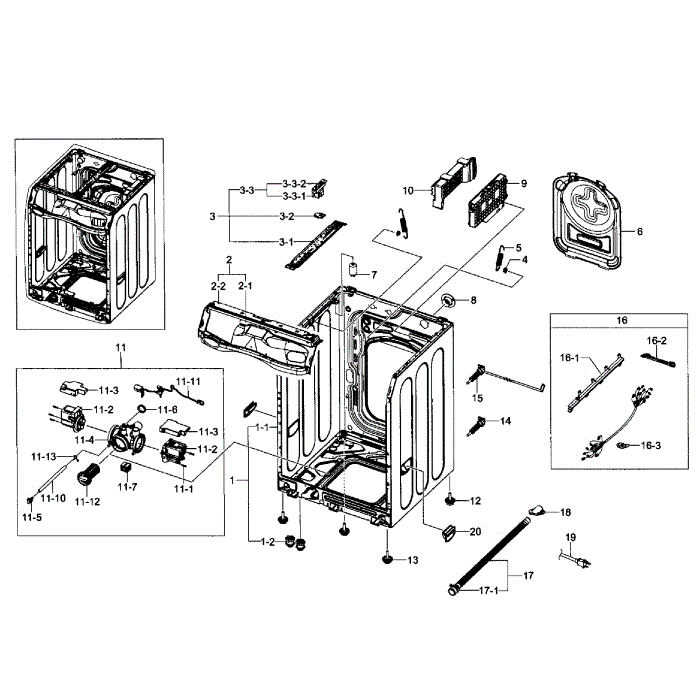 Frame Assembly Diagram and Parts List for WF511ABW XAA-02 Samsung Washer