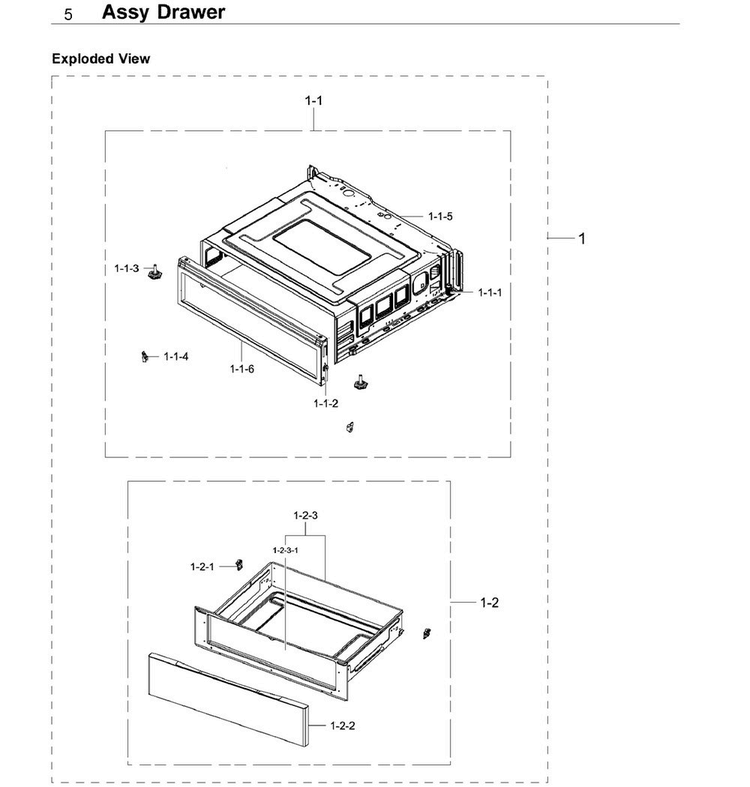 Drawer Diagram and Parts List for NE59J3420SW AA-0006 Samsung Range