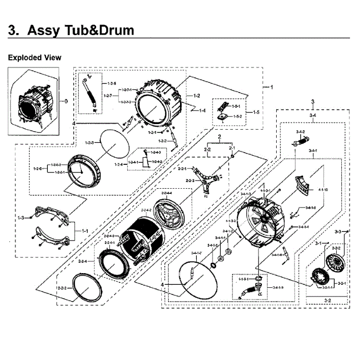 Drum Diagram and Parts List for WF45M5500AZ A5-00 Samsung Washer