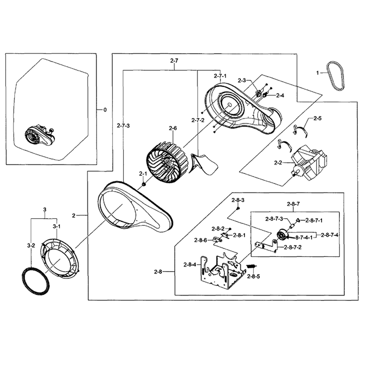 Motor Duct Diagram and Parts List for DV457EVGSWR AA-0002 Samsung Dryer