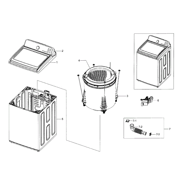 Main Assembly Diagram and Parts List for WA45H7000AW A2-00 Samsung Washer