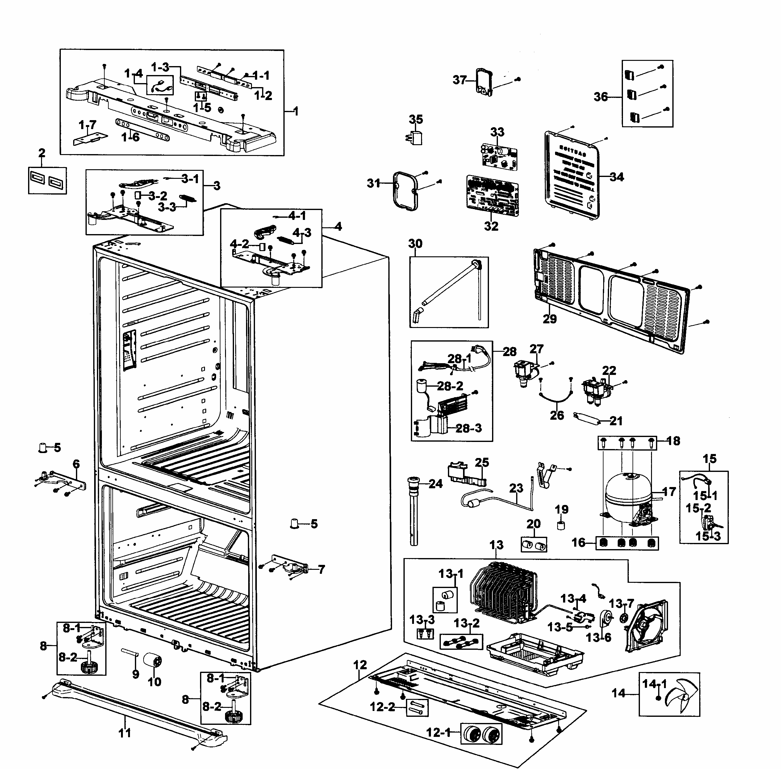 Cabinet Assy Diagram and Parts List for RF266ACWP XAA-0000 Samsung Refrigerator