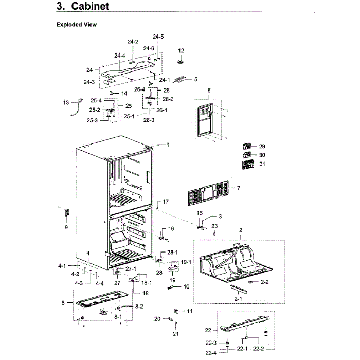 Cabinet Diagram and Parts List for RF28K9070SR AA-02 Samsung Refrigerator