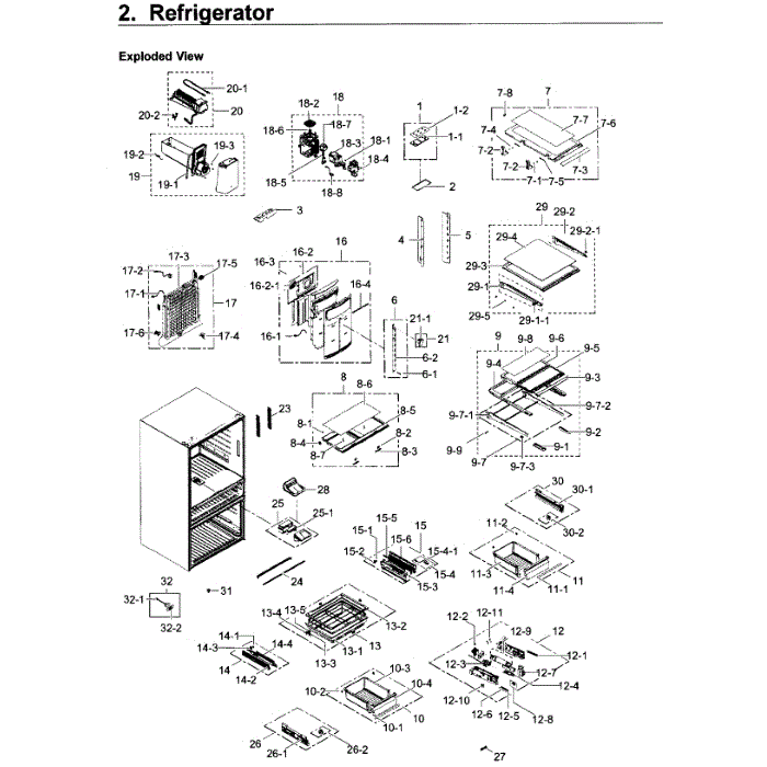 Fridge Diagram and Parts List for RF22KREDBSG AA-03 Samsung Refrigerator