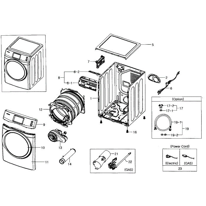 Main Assembly Diagram and Parts List for DV457GVGSGR AA-02 Samsung Dryer