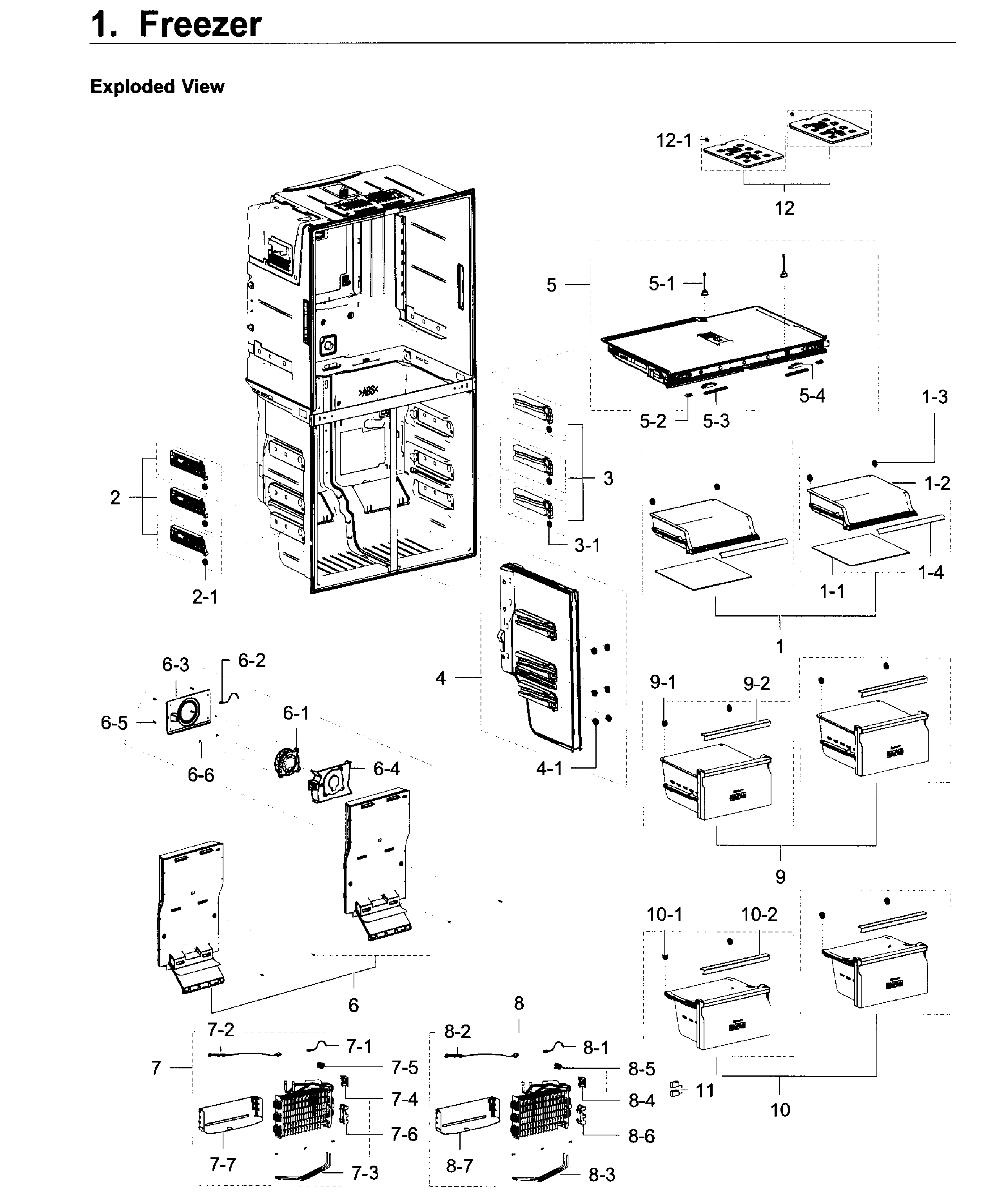 Freezer Diagram and Parts List for RF22K9581SR AA-0002 Samsung Refrigerator