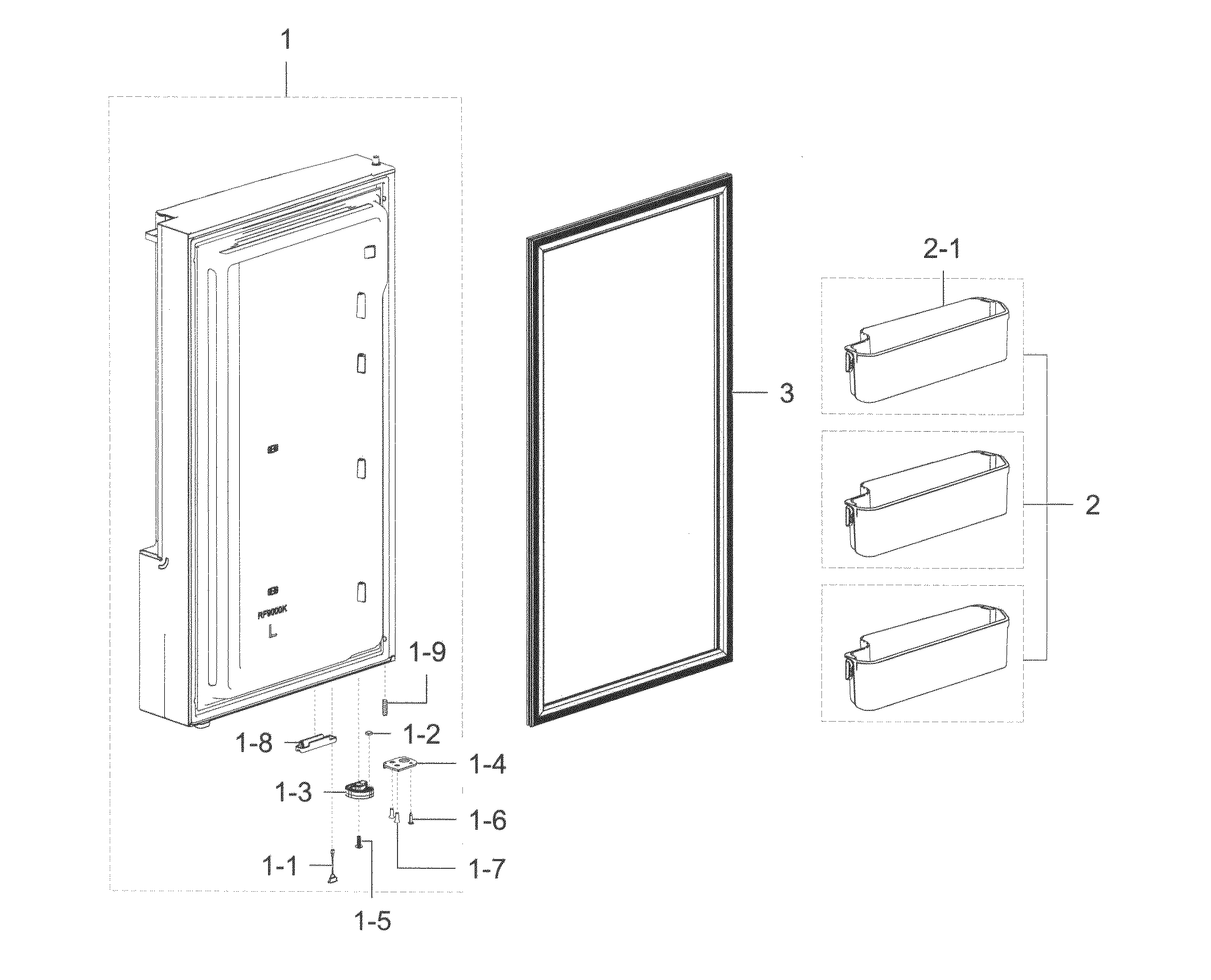 Freezer Door L Diagram and Parts List for RF22K9581SR AA-0000 Samsung Refrigerator