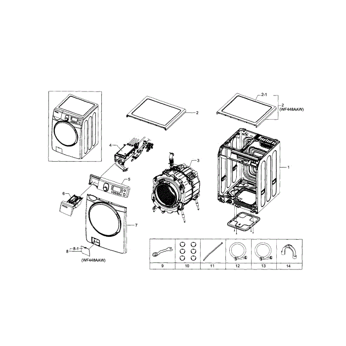 Main Assembly Diagram and Parts List for WF448AAW XAA-07 Samsung Washer