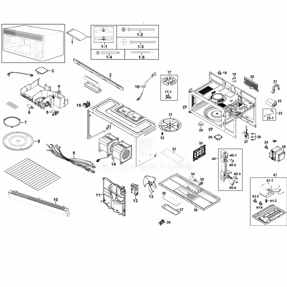 Assembly Cabinet Diagram and Parts List for SMH9151B  Samsung Microwave