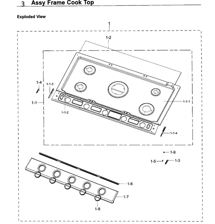Frame Diagram and Parts List for NA36K7750TG AA-0000 Samsung Cooktop