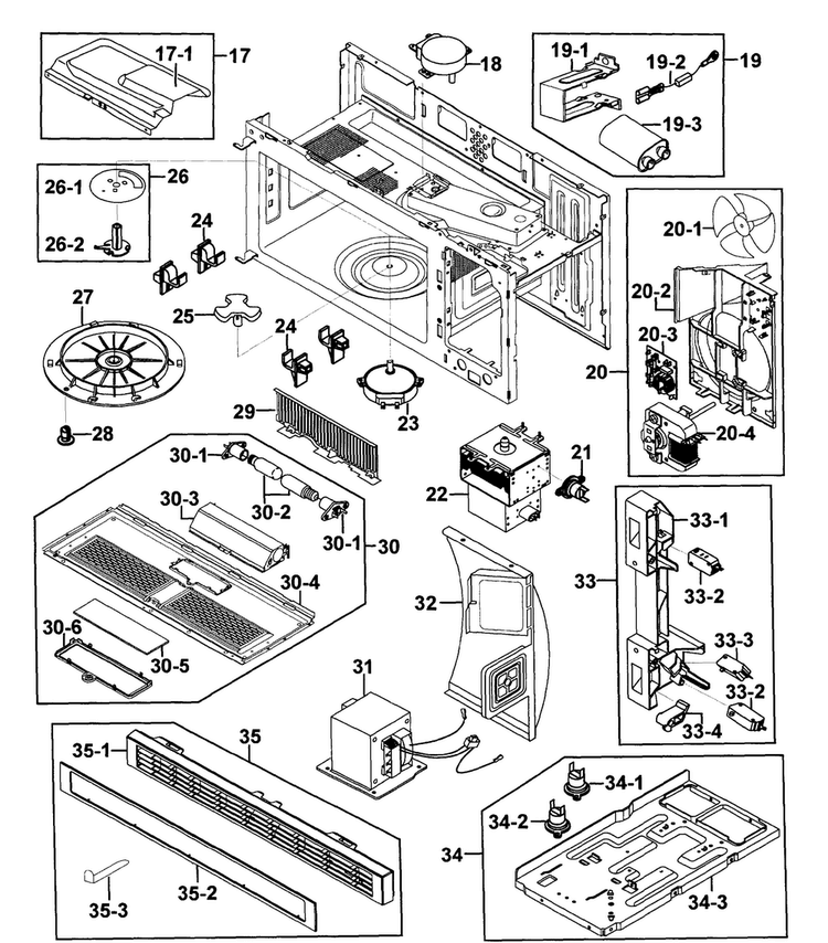 Cabinet 2 Assy Diagram and Parts List for SMH7185STG XAA Samsung Microwave