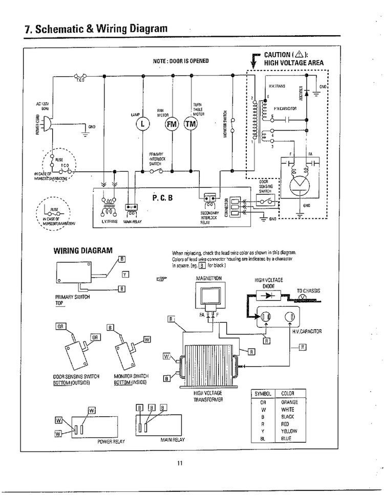 Schematic And Wiring Diagram Diagram and Parts List for MW5330T XAA Samsung Microwave