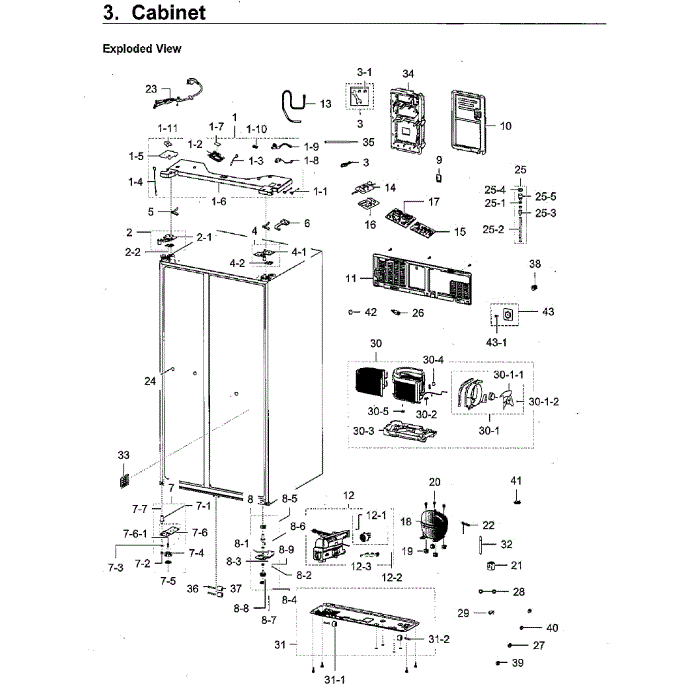 Cabinet Diagram and Parts List for RH22H9010SR AA-08 Samsung Refrigerator