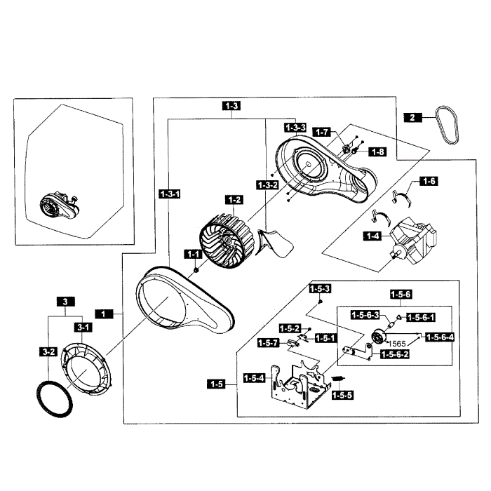 Motor Assembly Diagram and Parts List for DV365ETBGWR A3-01 Samsung Dryer