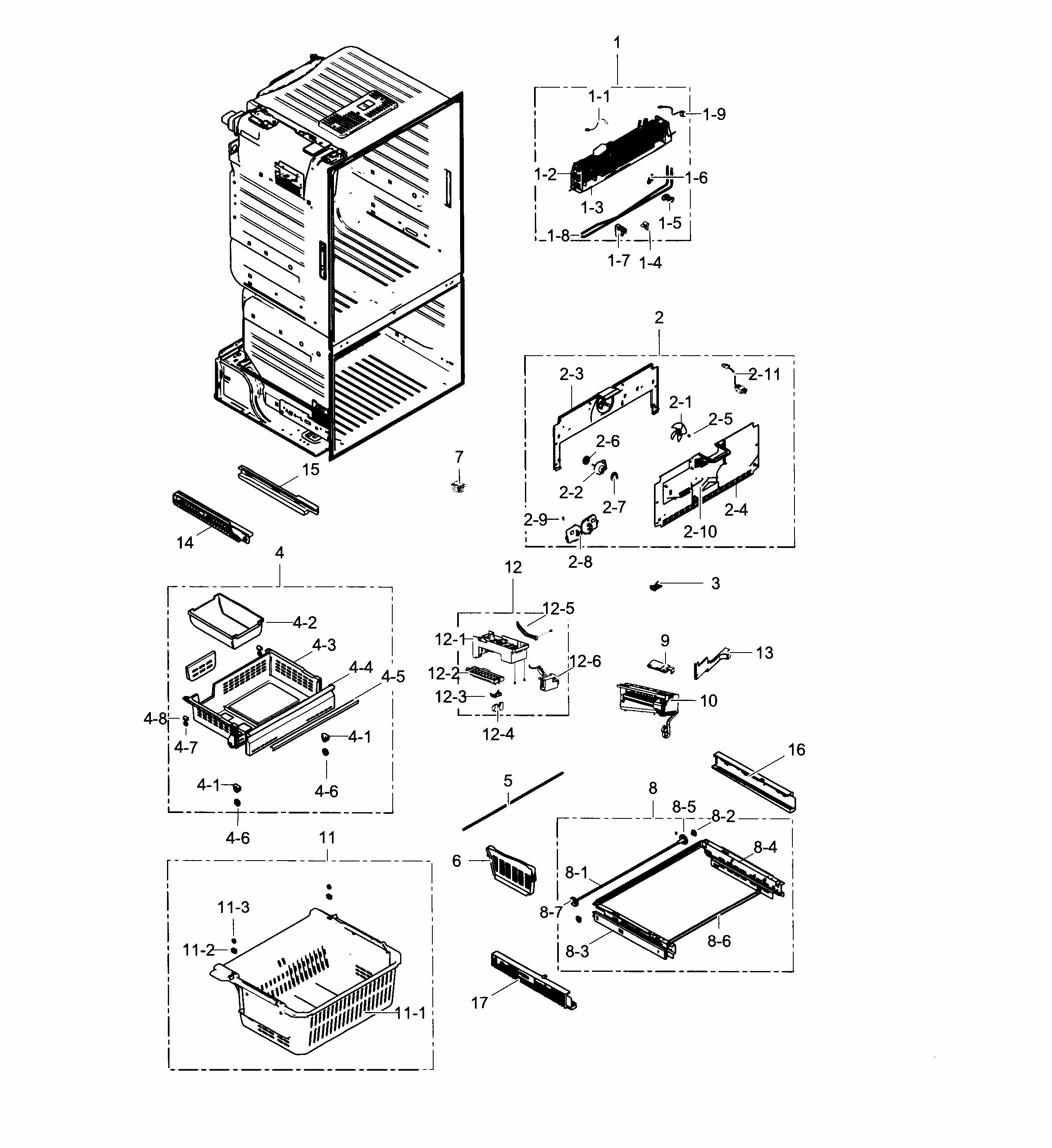 Freezer Diagram and Parts List for RF323TEDBBC AA-0003 Samsung Refrigerator