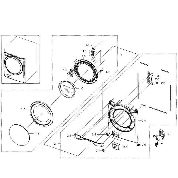 Front Section Diagram and Parts List for WF520ABP XAA-06 Samsung Washer