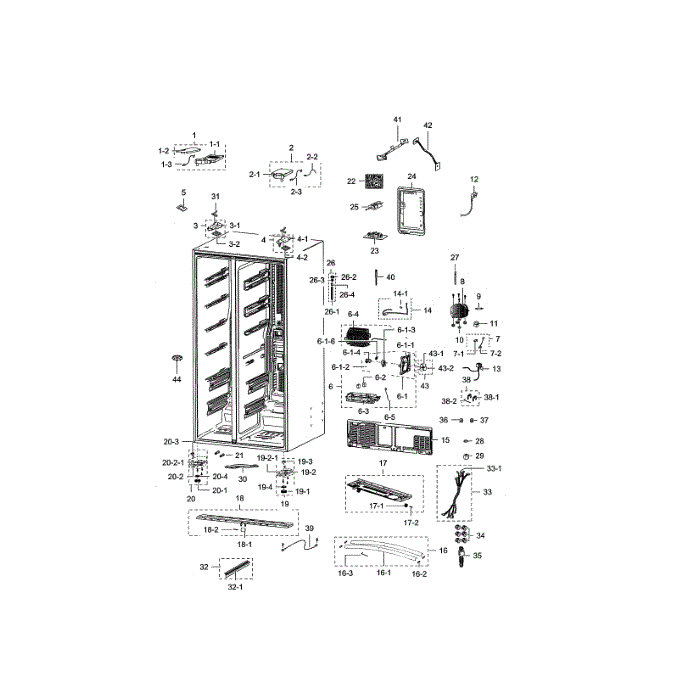 Cabinet Diagram and Parts List for RSG307AABP XAA-02 Samsung Refrigerator