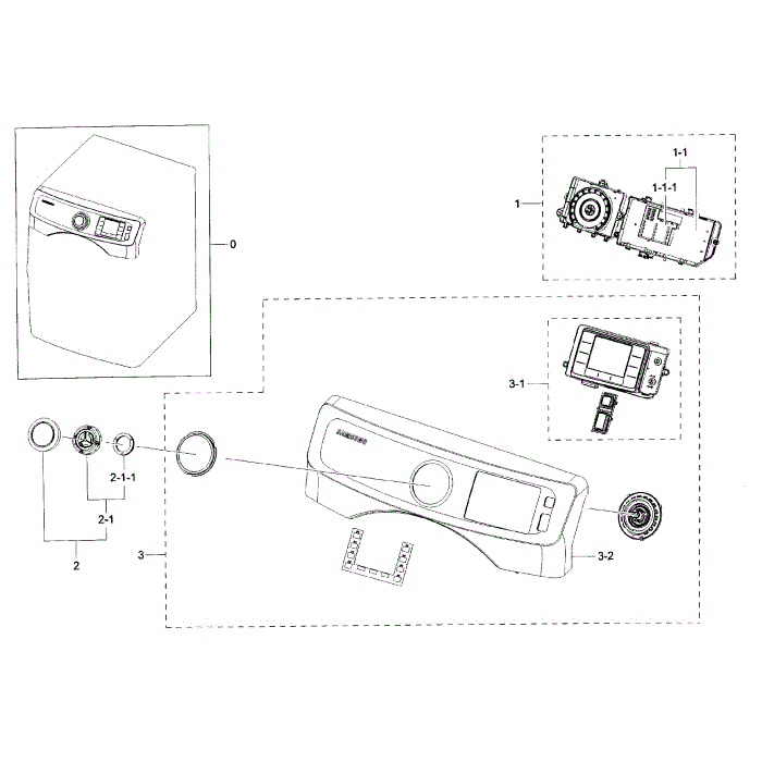 Control Panel Diagram and Parts List for DV42H5200GW A3-00 Samsung Dryer