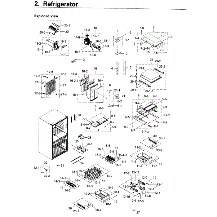 Fridge Diagram and Parts List for RF22KREDBSR AA-03 Samsung Refrigerator