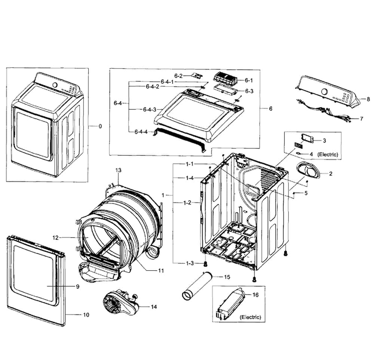 Main Assy Diagram and Parts List for DV400EWHDWR AA-0001 Samsung Dryer