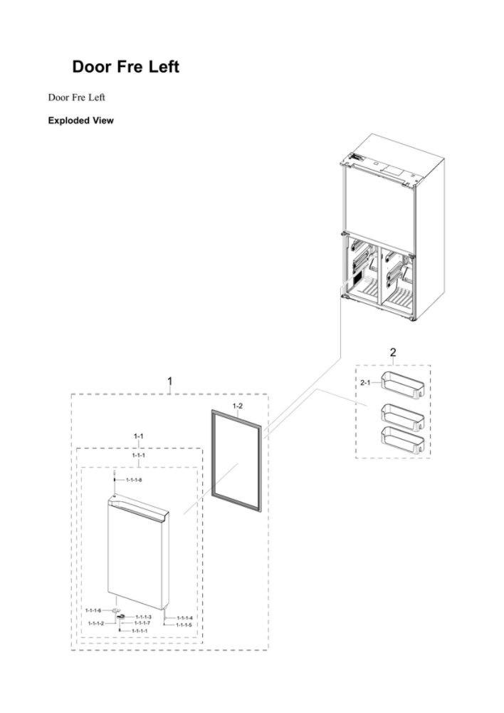 Left Freezer Door Parts Diagram and Parts List for RF23A9771SG AA-00 Samsung Refrigerator