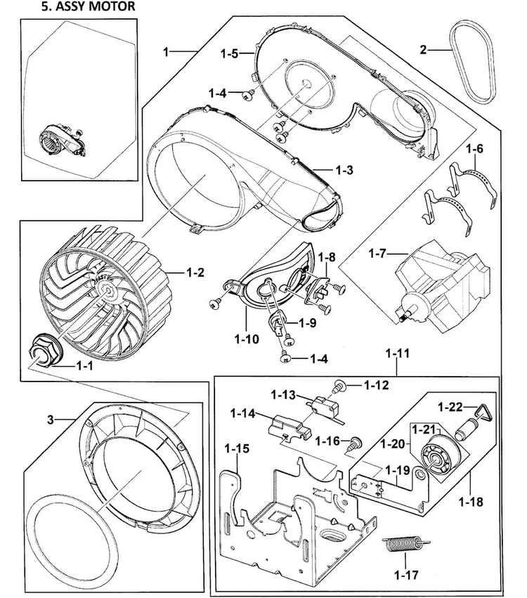 Motor Assy Diagram and Parts List for DV328AEW XAA-0000 Samsung Dryer