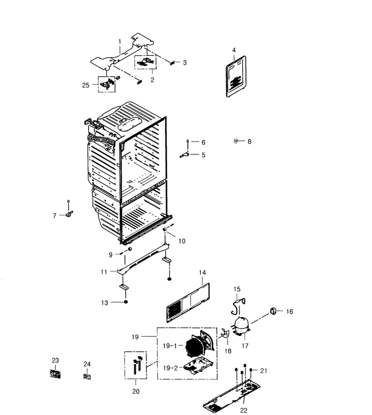 Cabinet Diagram and Parts List for RFG296HDBP XAA-0002 Samsung Refrigerator