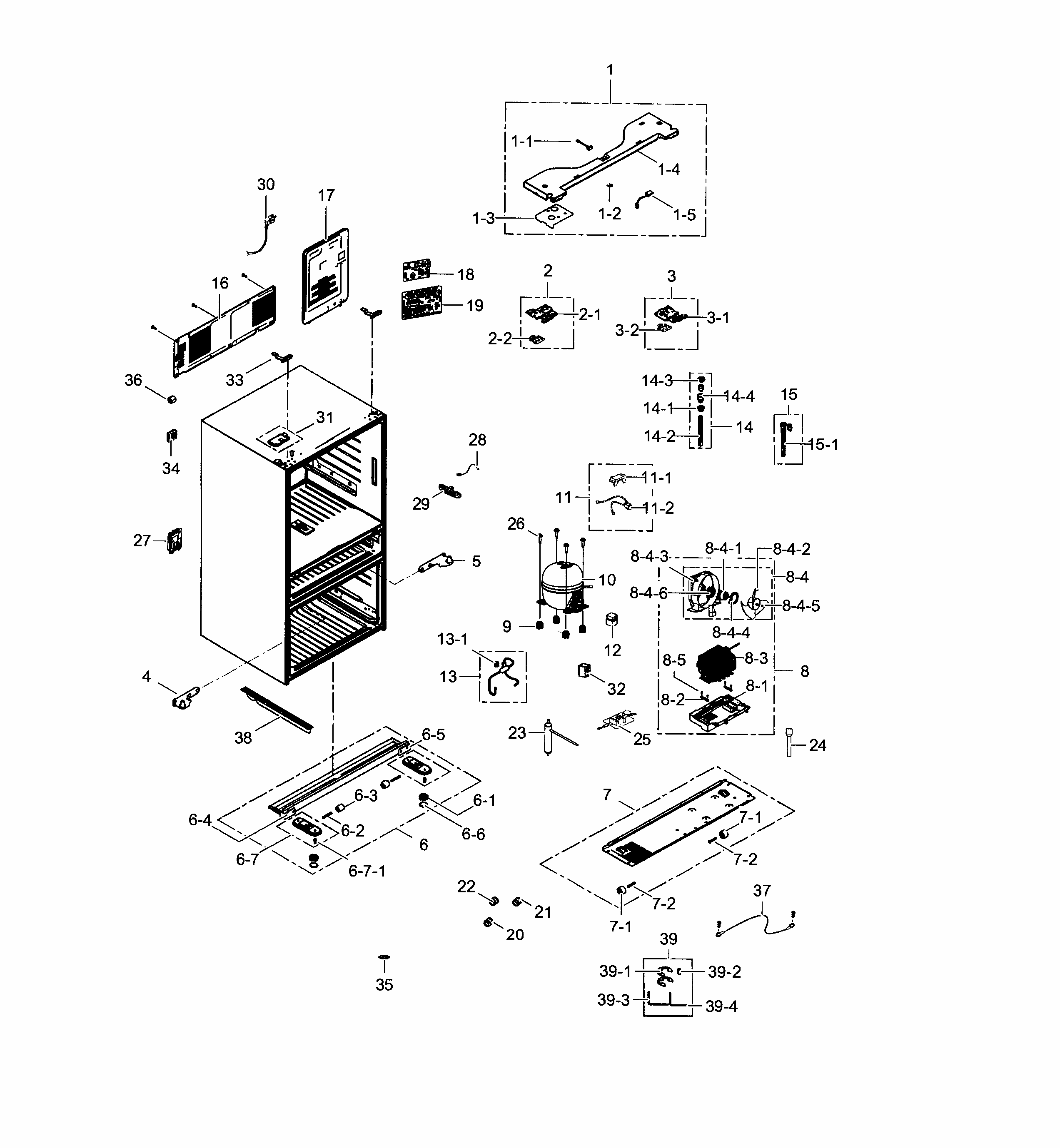 Cabinet Diagram and Parts List for RF24FSEDBSR AA-0002 Samsung Refrigerator