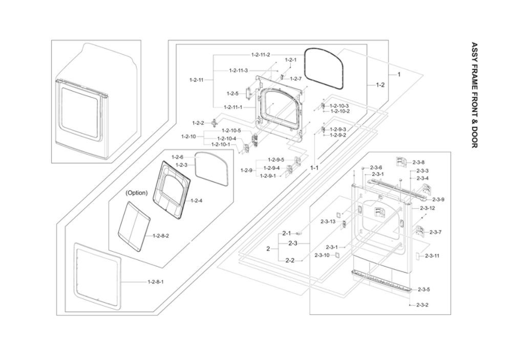 Front Frame And Door Assembly Diagram and Parts List for DV52J8700EP A2-01 Samsung Dryer