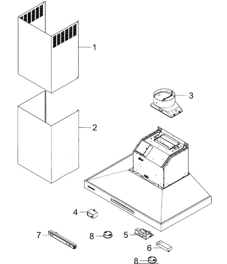 Main Asy Diagram and Parts List for NK36K7000WG AA-0000 Samsung Range Hood
