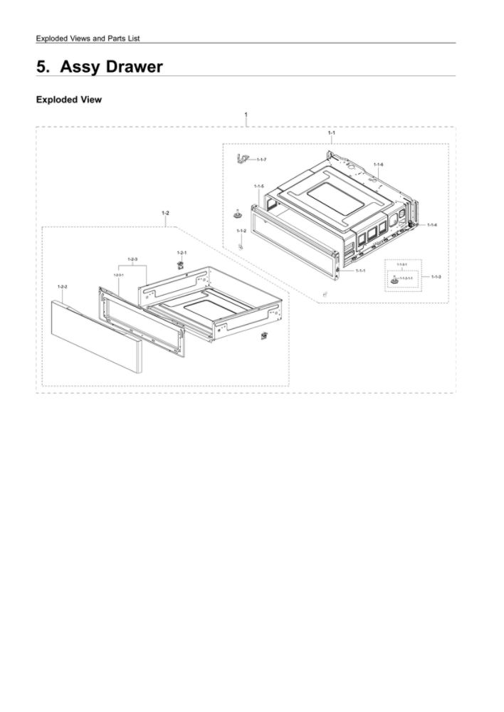 Drawer Assembly Diagram and Parts List for NE59R6631SG AA-00 Samsung Range