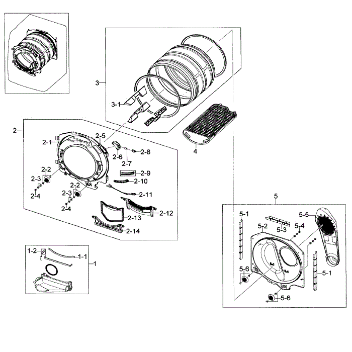 Drum Assembly Diagram and Parts List for DV448AGE XAA-02 Samsung Dryer