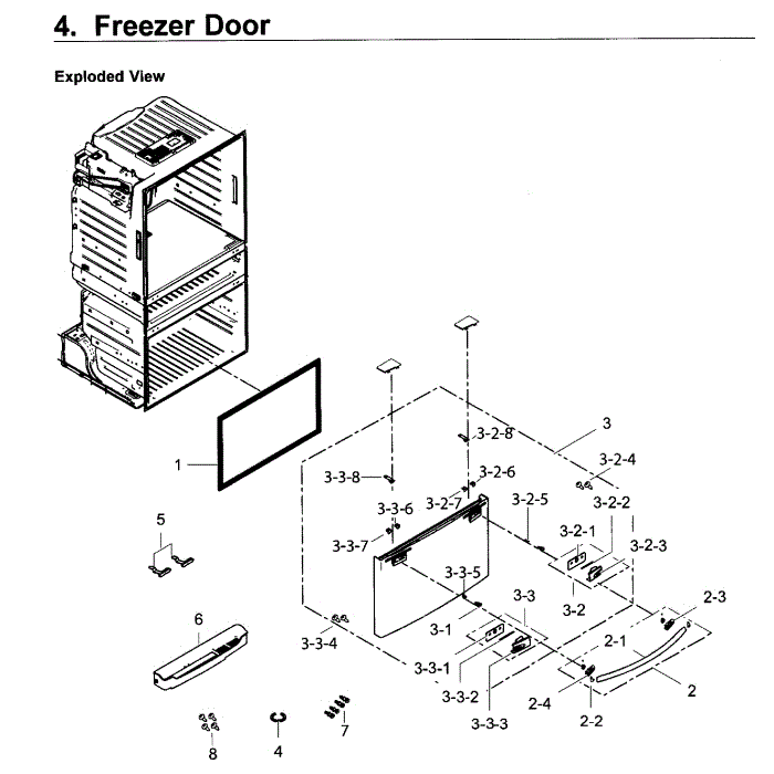 Freezer Door Diagram and Parts List for RF25HMEDBSG AA-00 Samsung Refrigerator