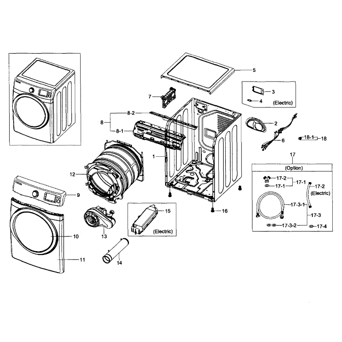Main Assembly Diagram and Parts List for DV457EVGSWR AA-02 Samsung Dryer