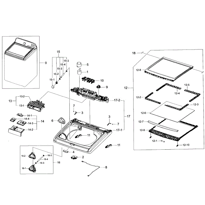 Top Assembly Diagram and Parts List for WA48H7400AP A2-01 Samsung Washer