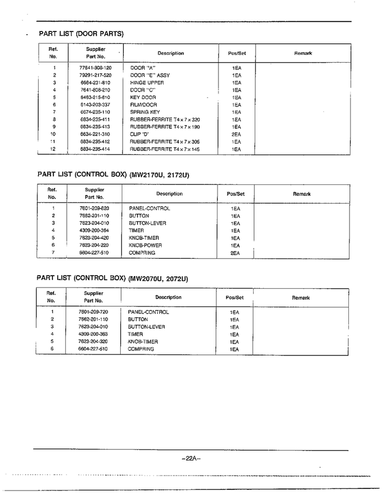 Complete Microwave Assembly Page 6 Diagram and Parts List for MW2170U XAA Samsung Microwave
