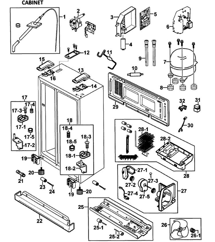 Cabinet Diagram and Parts List for RH269LBSH XAA-0000 Samsung Refrigerator