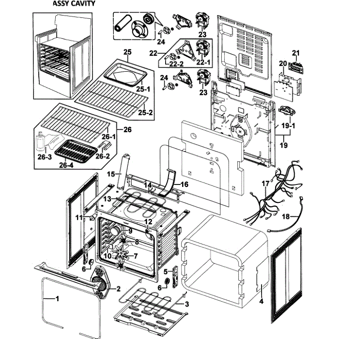 Cavity Assembly Diagram and Parts List for FTQ353IWUW XAA-00 Samsung Range