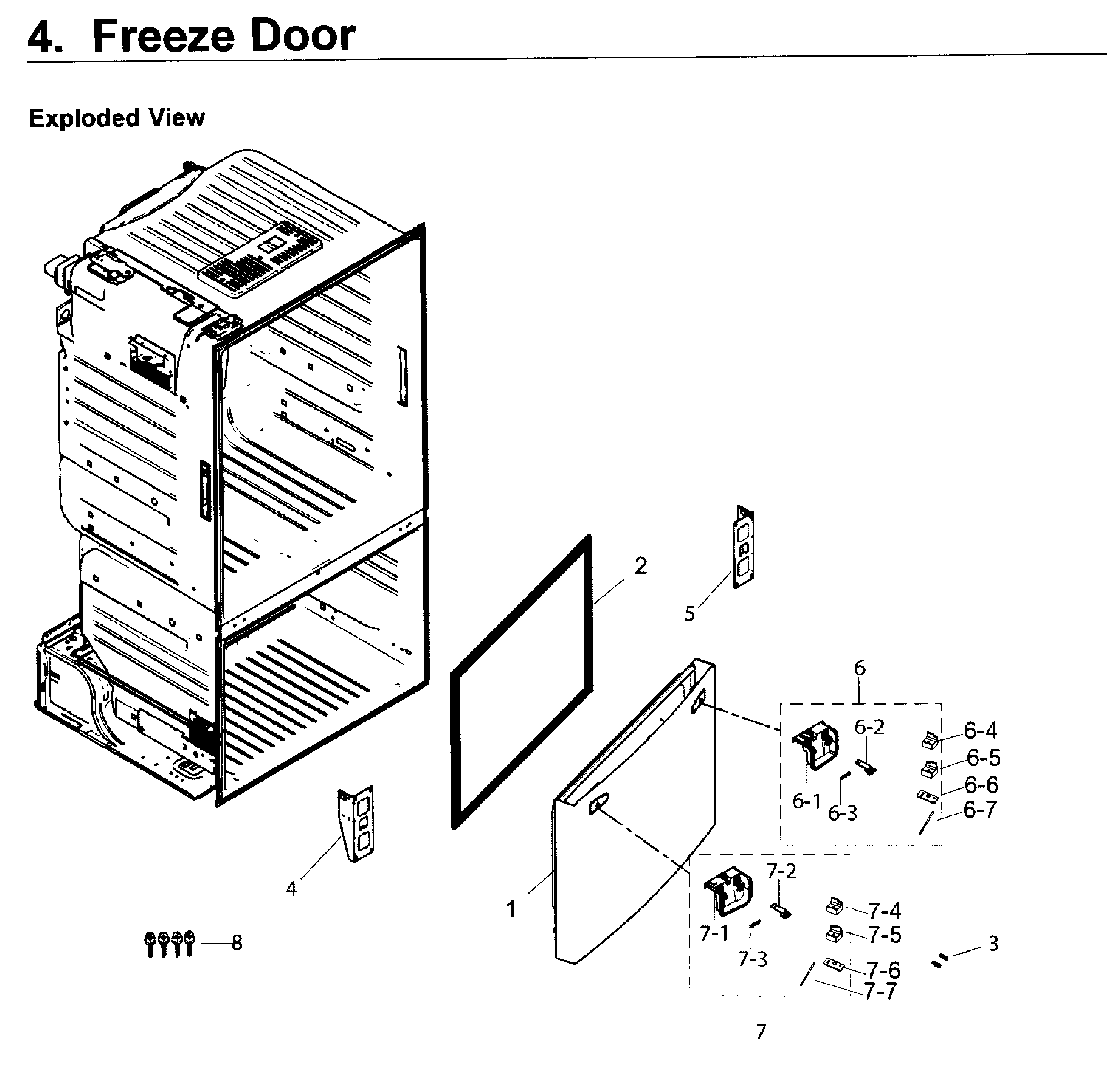 Freezer Door Diagram and Parts List for RF263TEAEWW AA-0002 Samsung Refrigerator